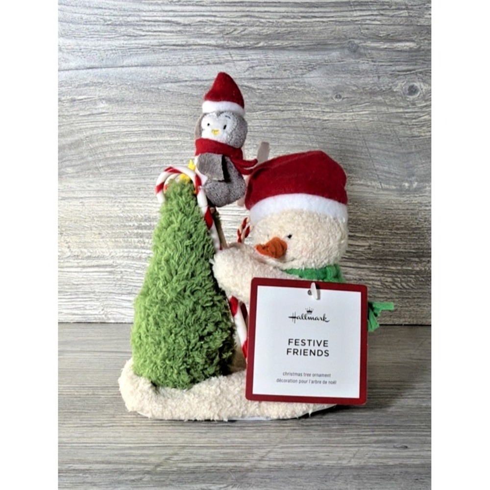 2021 Hallmark Festive Friends Snowman Plush Ornament Penguin Tree New W/ Tags